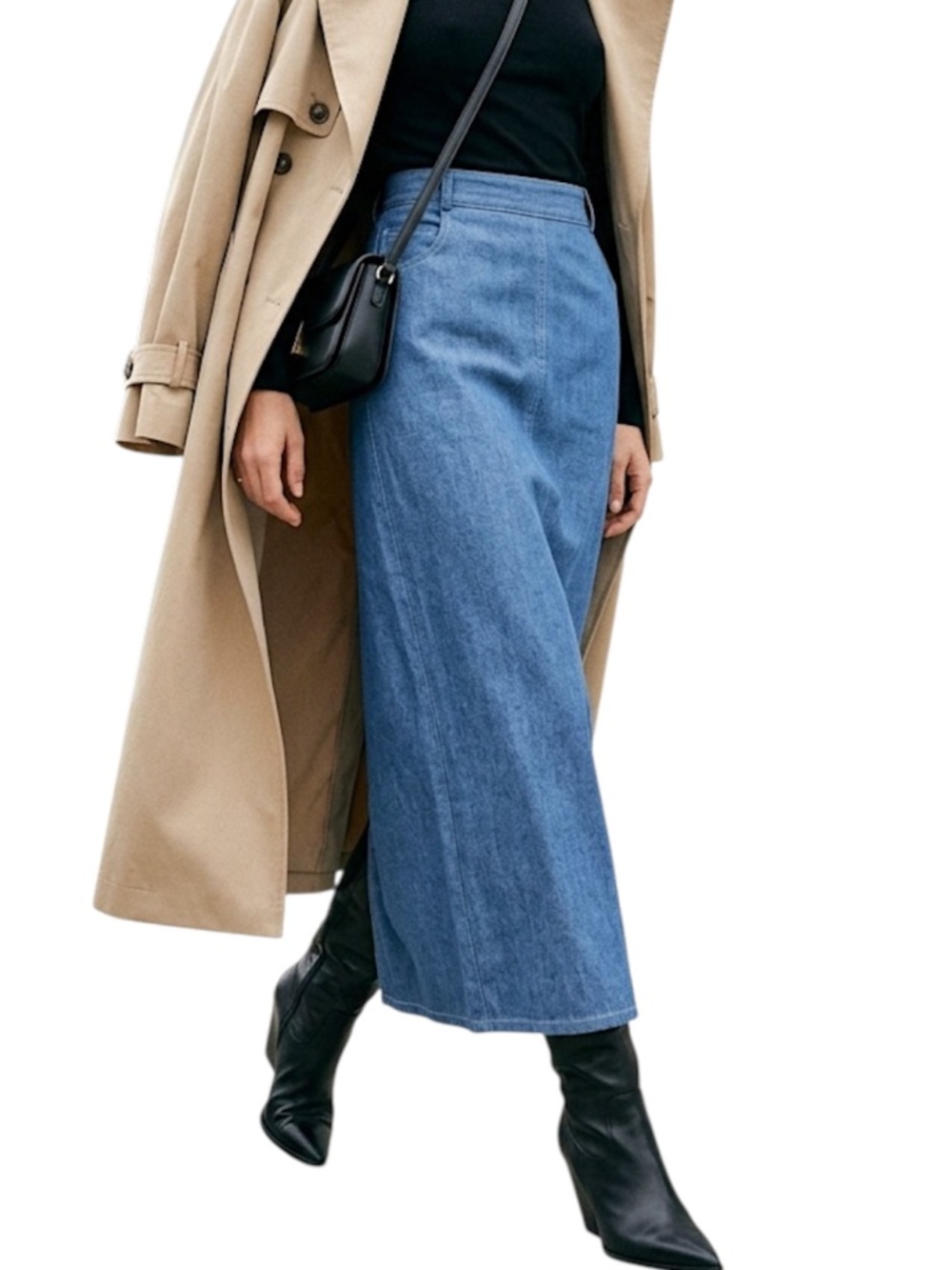 VTG 80s 90s minimalist chambray denim blue long straight pencil skirt 4